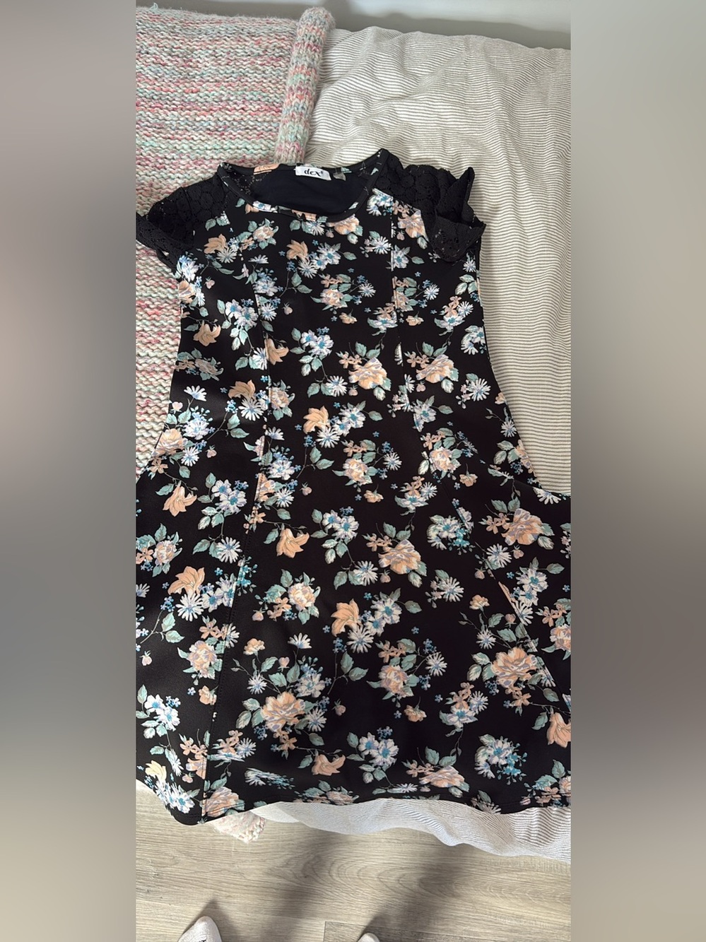 Black Floral A-Line Dress with Pastel Flowers